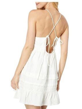 Free People White Sleeveless Tiered Mini Dress